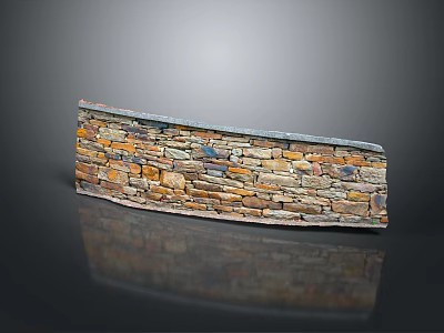 Curved Natural Stone Feature Wall With Multicolored Stone Tiles And Reflective Surface 3d model