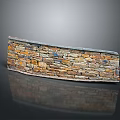 Curved Natural Stone Feature Wall With Multicolored Stone Tiles And Reflective Surface