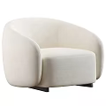 Ivory Fluffy Single Sofa With Rounded Armrests And Black Short Legs For Cozy Living Room