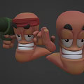 Cartoon Game Movie Characters with Red Headband Green Weapon Angry Grinning Faces