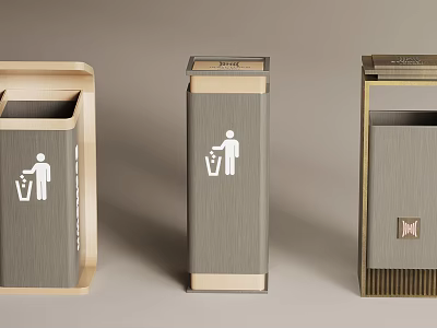 Modern Waste Separation Trash Bins With Different Designs And Function Icons 3d model