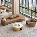 Modern Shopping Mall Lobby Interior With Brown Leather Sofa Round Coffee Table And Large Windows