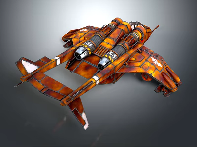 Orange Brown Sci Fi Spaceship 3D Model With Detailed Engines And Metallic Wings 3d model