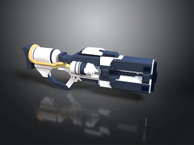 Sci Fi Weapon 3D Model With Blue White Yellow Accents And Futuristic Design Features 3d model