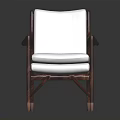 Modern Minimalist White Armchair With Wooden Armrests And Sturdy Wooden Legs