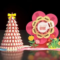 Striped Christmas Tree With Yellow Bow Flower Shaped Decoration Cake Design Photo Spot