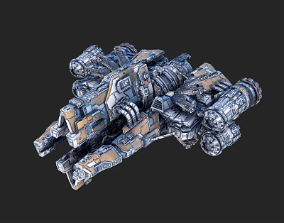 3D Model of Interstellar Spaceship with Detailed Mechanical Design and Metallic Texture 3d model