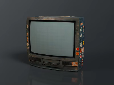Vintage Television With Decorative Stickers Classic Design And Old Fashioned Screen 3d model