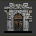 Intricate Architectural Stone Doorway With Ornate Carvings Decorative Top And Brass Details