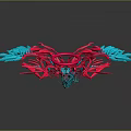 Abstract Red And Blue Art Decoration With Wings And Circular Ring Design