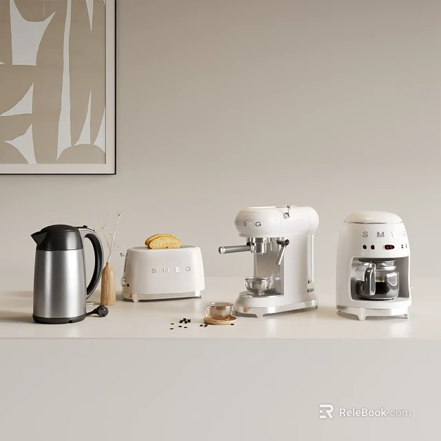 Stylish Kitchen Countertop With Various Small Appliances 3d model 