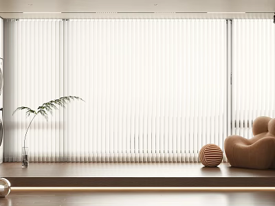 Modern White Vertical Blinds Living Room Interior With Chair And Plant 3d model