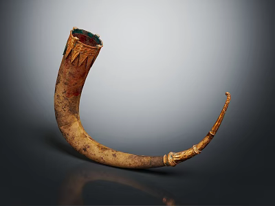 Vintage Musical Instrument Horn With Hand Painted Decorations And Carved Details 3d model
