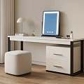 Modern Dressing Table with Lighted Mirror Beige Upholstered Stool Drawers and Table Lamp Decor 3d model