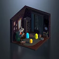 Cartoon Scene With Colorful Characters In Cozy Room With Fireplace Bookshelf And Window