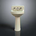 White Ceramic Pedestal Washbasin With Two Faucets And Simple Design