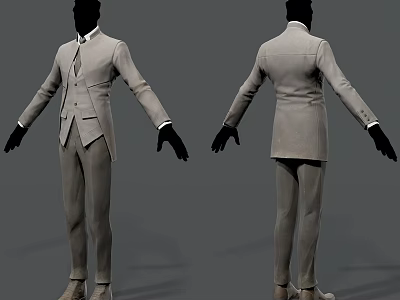 Model Wearing Formal Three Piece Suit With Vest Trousers Shirt Tie Front And Back Views 3d model