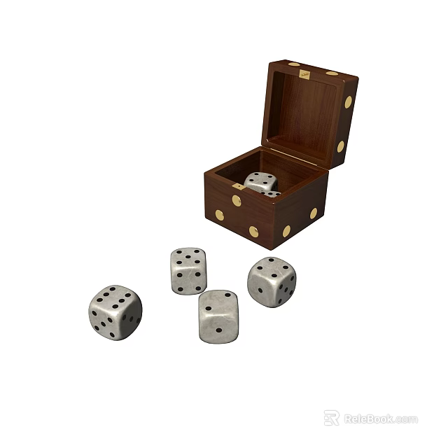 Open Wooden Box with Dice Inside and Outside for Traditional Board Game Entertainment 3d model 