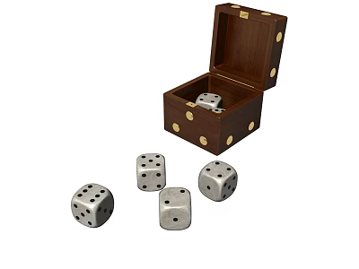Open Wooden Box with Dice Inside and Outside for Traditional Board Game Entertainment 3d model