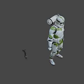 Man Wearing White And Green Armor With Helmet Standing Against Black Background