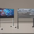 Modern Televisions on Mobile Rolling Stands with Tech Data Displays and Integrations Panels 3d model