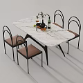 Cream Style Dining Table and Chair Marble Iron Dining Table and Chair Combination Rectangular Dining Table 3d model