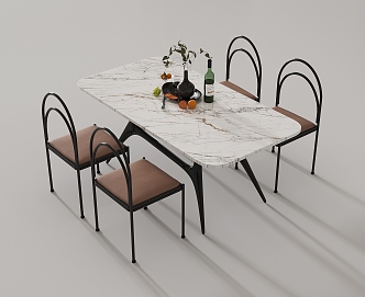 Cream Style Dining Table and Chair Marble Iron Dining Table and Chair Combination Rectangular Dining Table 3d model