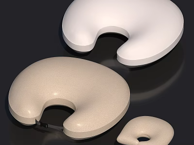 U Shaped Pillows in White and Beige Various Sizes Soft Cushion Material 3d model