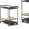 Modern Rolling Storage Shelving Unit With Black Metal Frame Wooden Shelves And Orange Casters