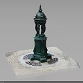 Green Classical Decorative Column With Ornate Top On White Square Base With Circular Pattern 3d model
