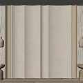 Decorative Wavy Panel Wall With Ceramic Vases And Wooden Base Accents