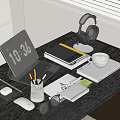 Elegant Modern Laptop Setup On Desk With Headphones Books And Coffee Mug