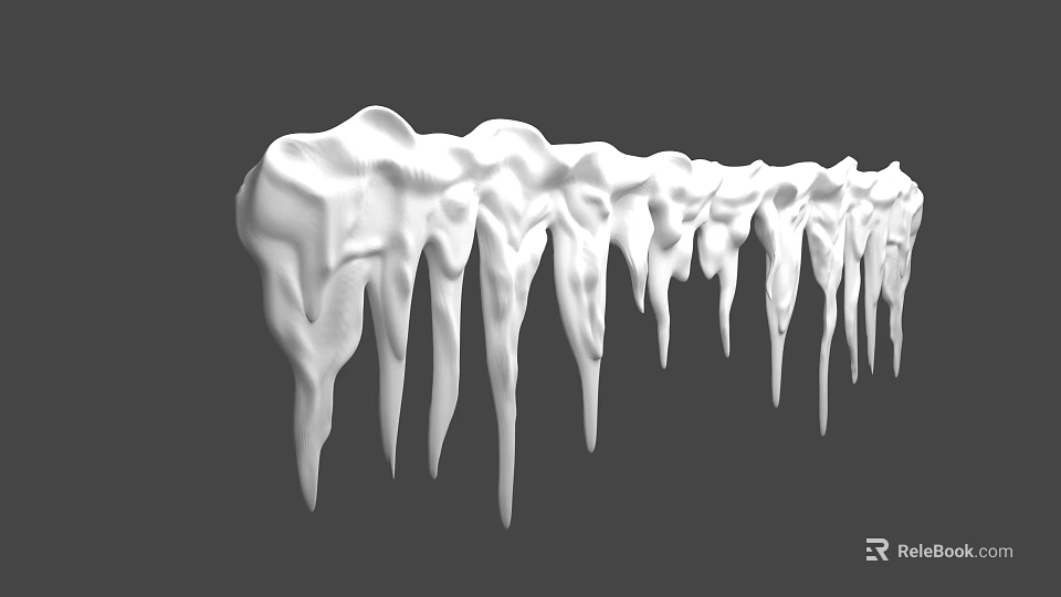 Realistic White Hanging Icicles With Textured Surface On Gray Background 3d model 
