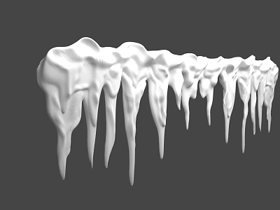 Realistic White Hanging Icicles With Textured Surface On Gray Background 3d model