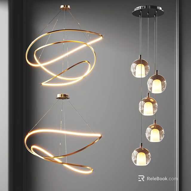 Modern Spiral And Globe Shaped Chandeliers With LED Lighting For Interior Decoration 3d model 