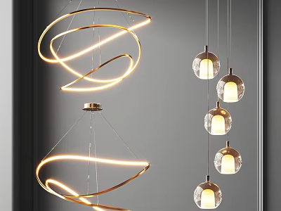 Modern Spiral And Globe Shaped Chandeliers With LED Lighting For Interior Decoration 3d model