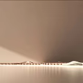 Modern Decorative Ornament Combination with Architectural Elements and Serene Water Reflection
