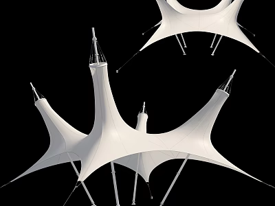 White Tensile Membrane Structures With Modern Spire like Tops And Support Poles 3d model