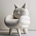 White Furry Cat Shaped Chair With Cute Closed Eyes Design