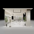 Modern Clothing Store Interior With Glass Doors Mannequins Green Plants And Recessed Lighting
