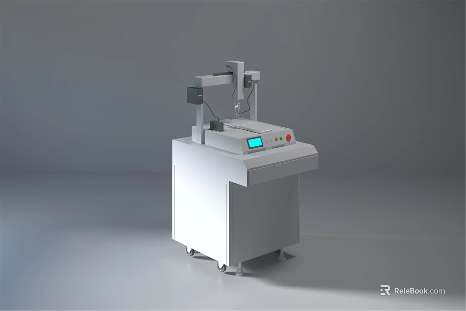 Industrial Equipment With White Cabinet Base Mechanical Arm And LCD Control Panel 3d model 