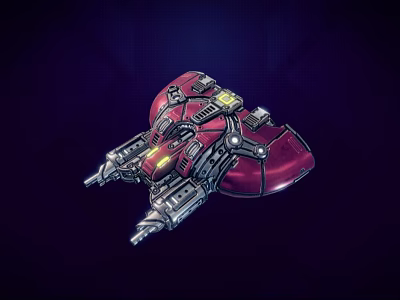Red And Silver Cosmic Spacecraft With Mechanical Design In Deep Space 3d model