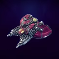 Red And Silver Cosmic Spacecraft With Mechanical Design In Deep Space