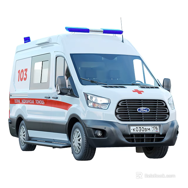 Ambulance Van with Emergency Blue Lights Red Cross Logo for Emergency Medical Rescue Exterior 3d model 