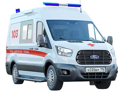 Ambulance Van with Emergency Blue Lights Red Cross Logo for Emergency Medical Rescue Exterior 3d model