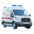 Ambulance Van with Emergency Blue Lights Red Cross Logo for Emergency Medical Rescue Exterior