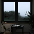 Cozy Round Table And Chair Set By Rainy Window With Green Plants Books And Lemon