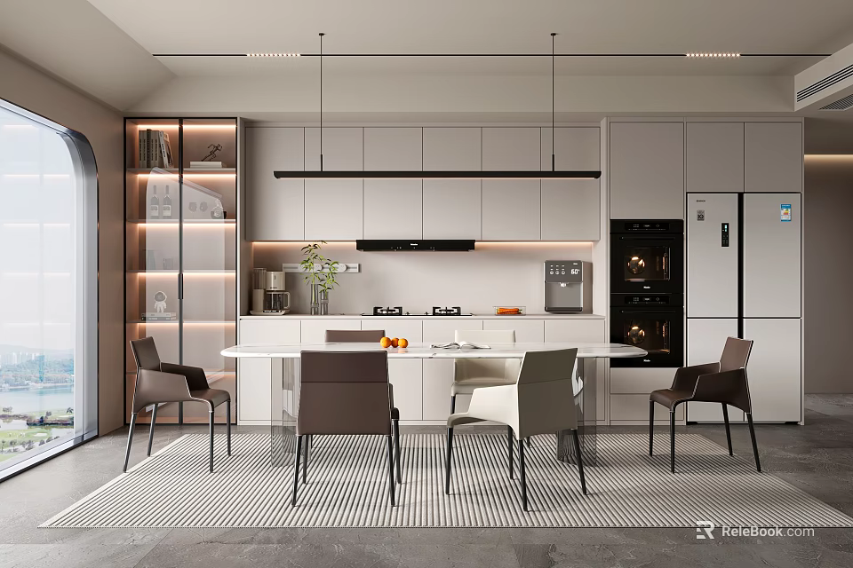 Modern Open Restaurant Interior With Stylish Dining Tables And Comfortable Seating 3d model 