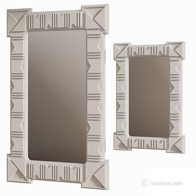 Two Decorative Mirrors With Geometric Patterned Frames For Interior Design 3d model 