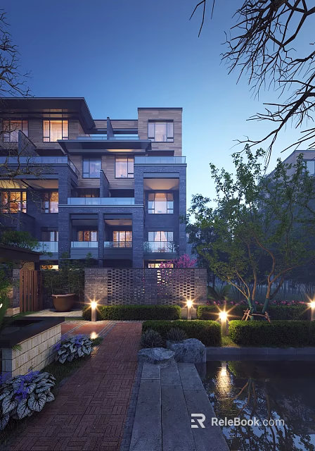 Luxurious Detached Villa With Modern Architecture Multi Level Design Balconies Glass Railings And Landscaped Garden 3d model 